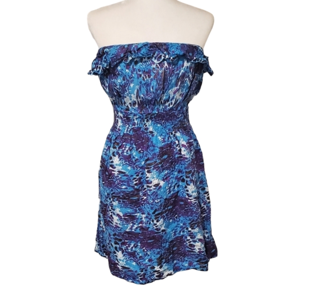 Ultra Flirt Sundress Womens Large Blue Tie Dye Print Strapless Dress
